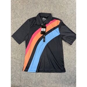 Zyia‎ Active Polo Shirt Mens Medium M Black Polyester Retro Stripe Golf Athletic